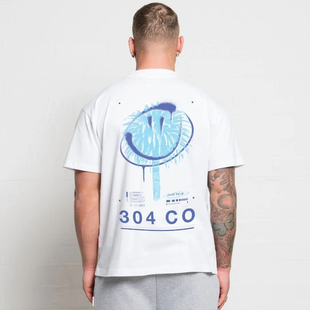 304 Mens Blue Face Palm T-Shirt White