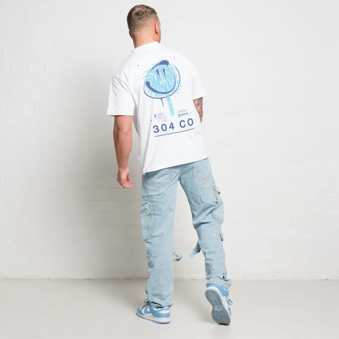 304 Mens Blue Face Palm T-Shirt White