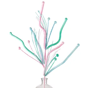 36" Glitter Twig Fishline Ball Spray: Iridescent Turquoise, Light Pink, Light Blue