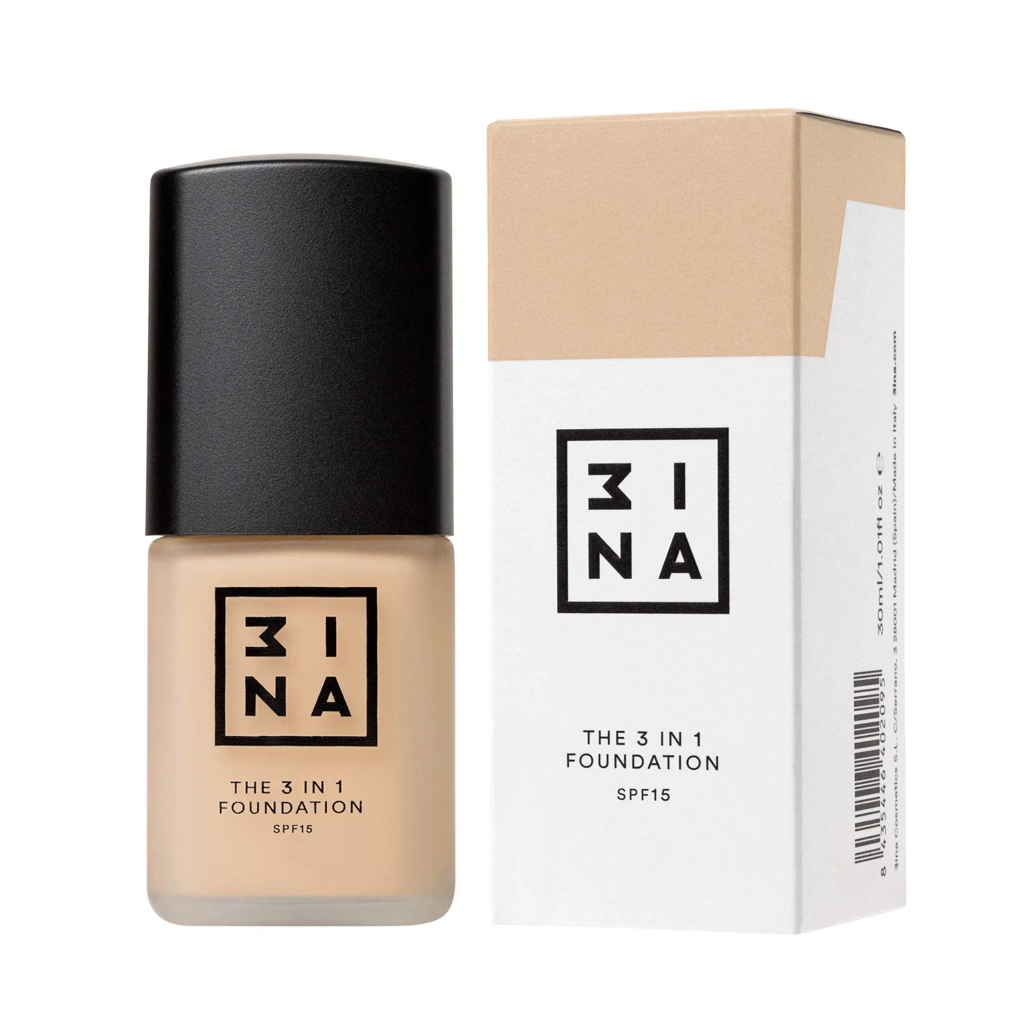 3INA MAKEUP - Multifunctional Foundation Primes and Conceals - Medium Coverage - Natural Matte Finish - Long Lasting & Hydrating Formula - Vegan - The 3 in 1 Foundation 202 Light sand