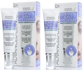 Advanced Clinicals 5-in-1 Multi Correction Anti-Aging Eye Serum w/Retinol, Collagen, Vitamin C, & Manuka Honey. For dark circles, wrinkles, crow's feet, fine lines. (Two - 2oz)
