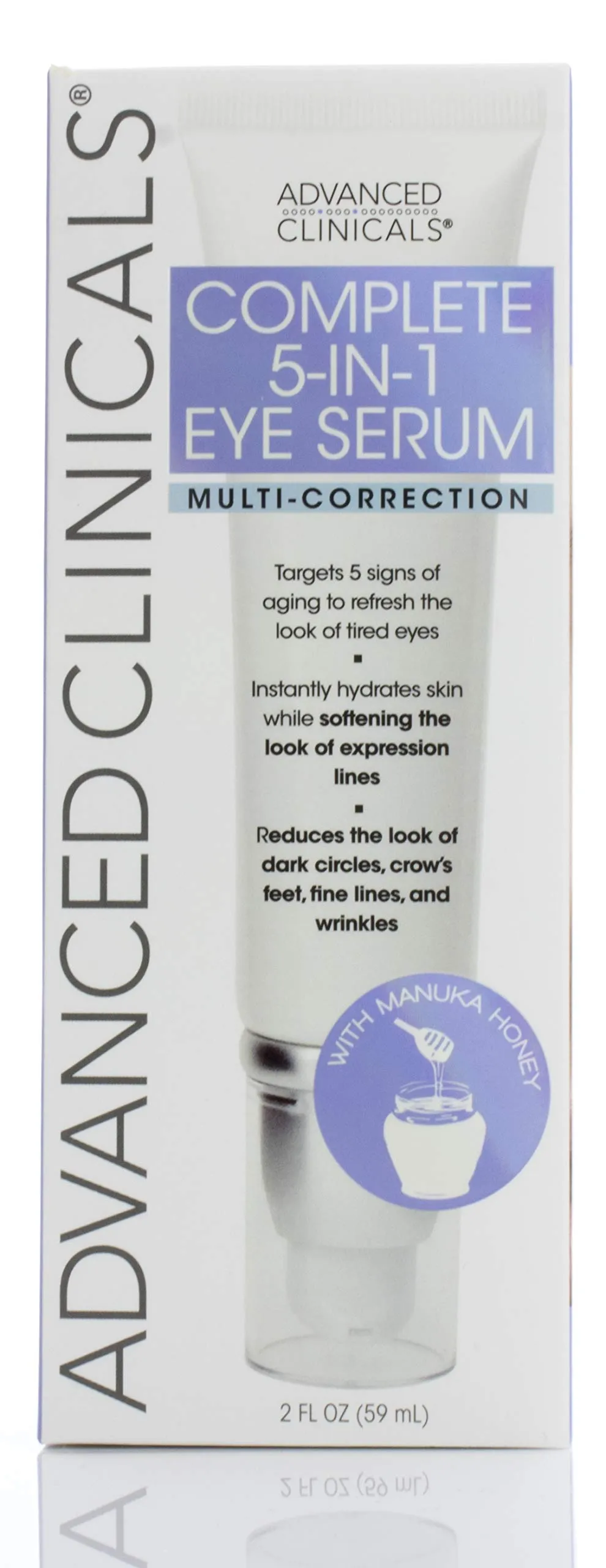 Advanced Clinicals 5-in-1 Multi Correction Anti-Aging Eye Serum w/Retinol, Collagen, Vitamin C, & Manuka Honey. For dark circles, wrinkles, crow's feet, fine lines. (Two - 2oz)