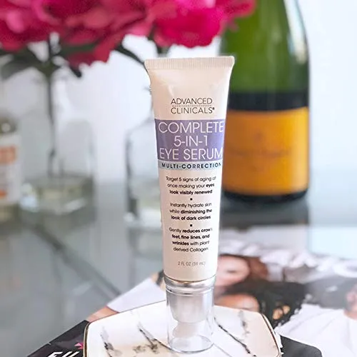 Advanced Clinicals 5-in-1 Multi Correction Anti-Aging Eye Serum w/Retinol, Collagen, Vitamin C, & Manuka Honey. For dark circles, wrinkles, crow's feet, fine lines. (Two - 2oz)