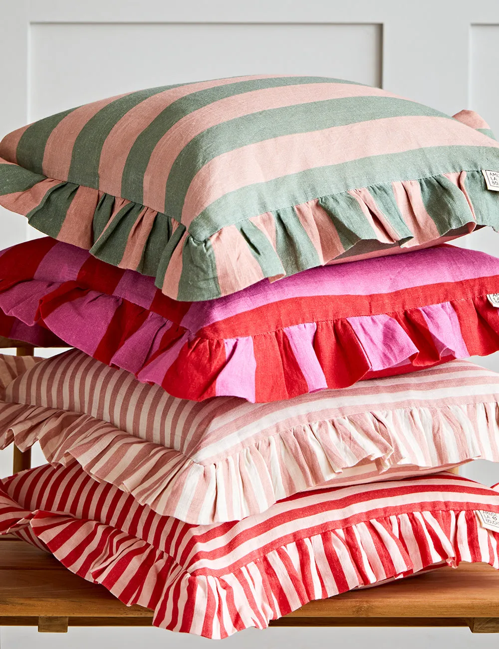 Amuse La Bouche Sage & Blush Ruffle Striped Cushion