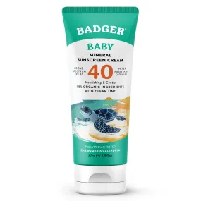 Badger SPF 40 Baby Reef Safe Natural Mineral Sunscreen Cream with Clear Zinc Oxide, Broad Spectrum & Water Resistant, Chamomile, 2.9 Fl Oz 2.9 Fl Oz (Pack of 1)