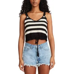 BB DAKOTA Ladies Black & Cream Knit Striped Canary Island Crop Top
