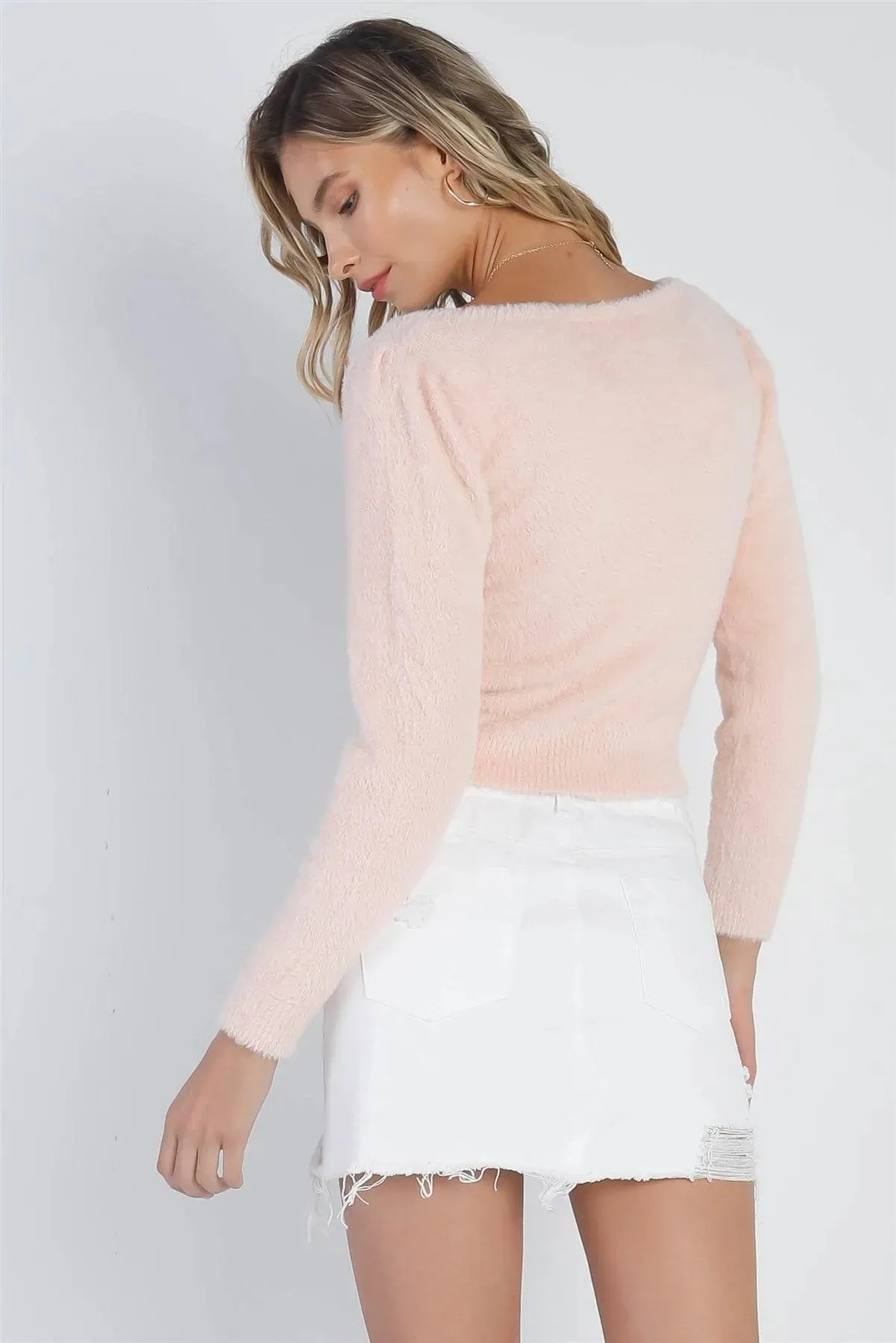 Blush Fluffy Square Neck Long Sleeve Sweater /4-1-1