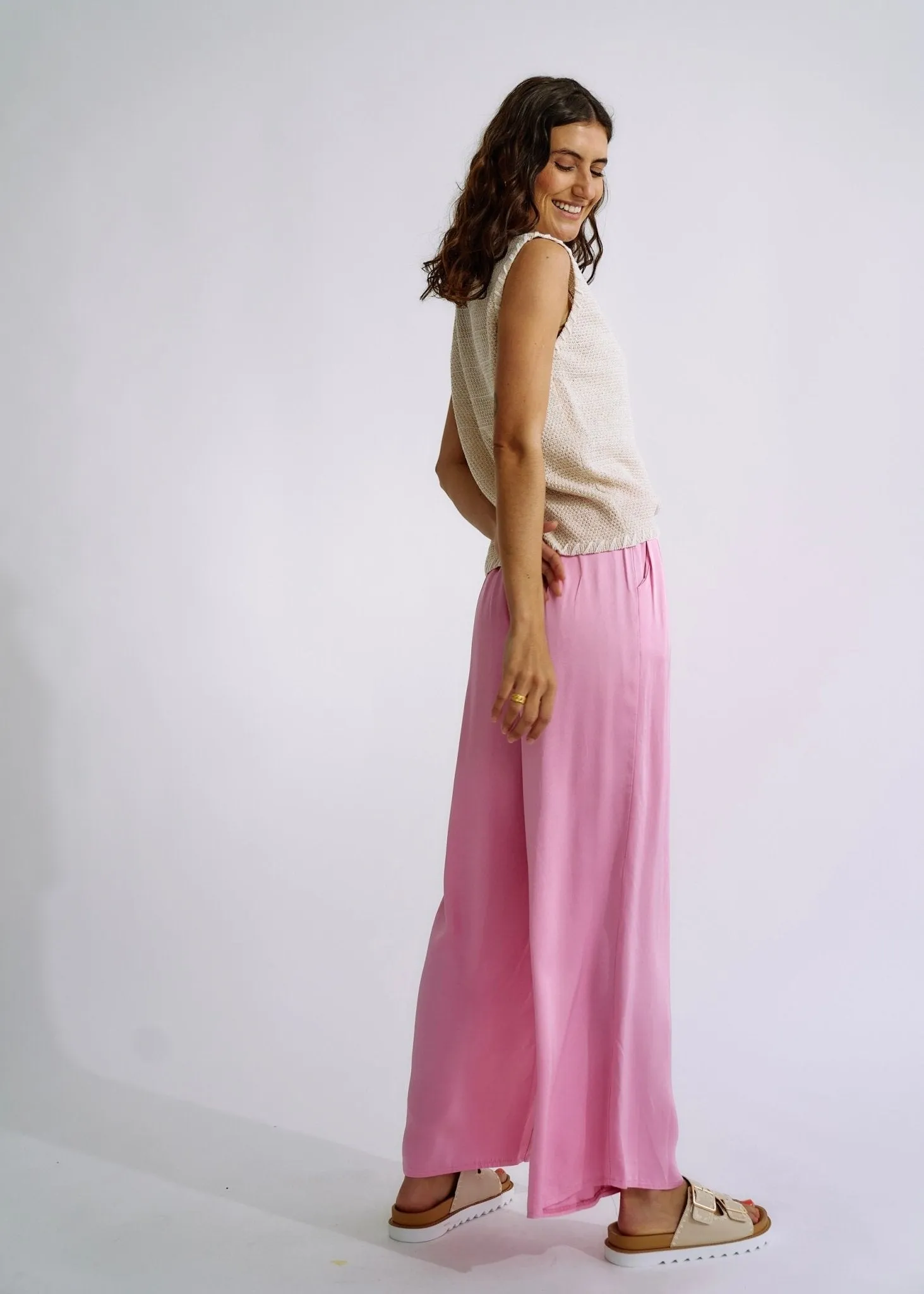Italian Satin Palazzo Pants in Soft Pink