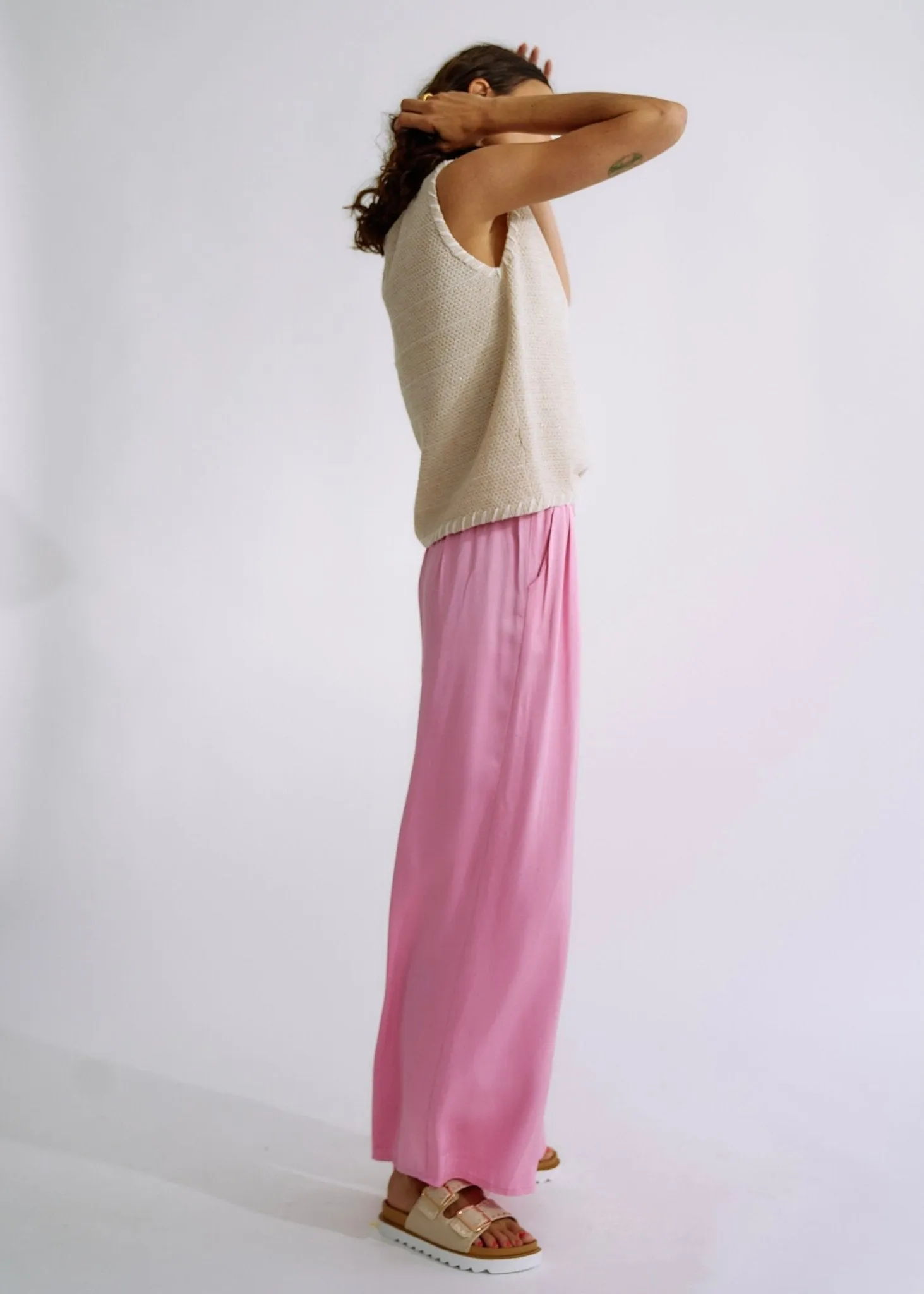 Italian Satin Palazzo Pants in Soft Pink