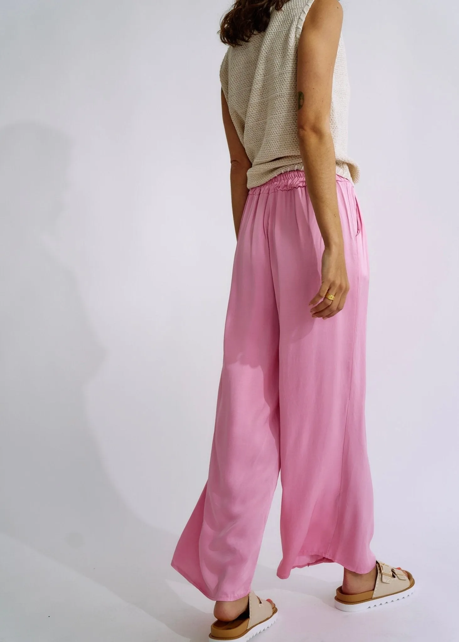 Italian Satin Palazzo Pants in Soft Pink