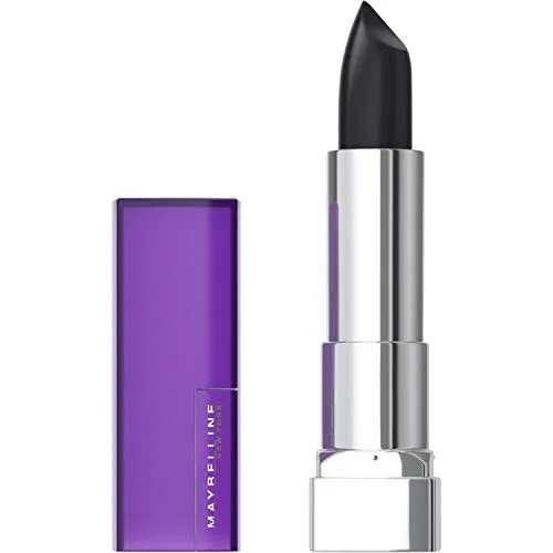 Maybelline Color Sensational Lipstick, Lip Makeup, Matte Finish, Hydrating Lipstick, Nude, Pink, Red, Plum Lip Color, Pitch Black, 0.15 oz; (Packaging May Vary)