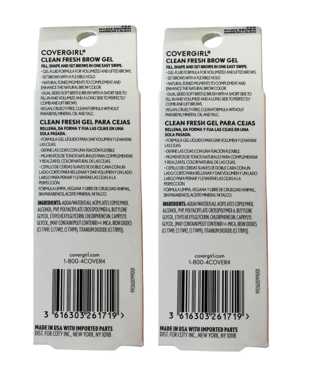 Pack of 2 CoverGirl Clean Fresh Brow Gel, Warm Brown 250
