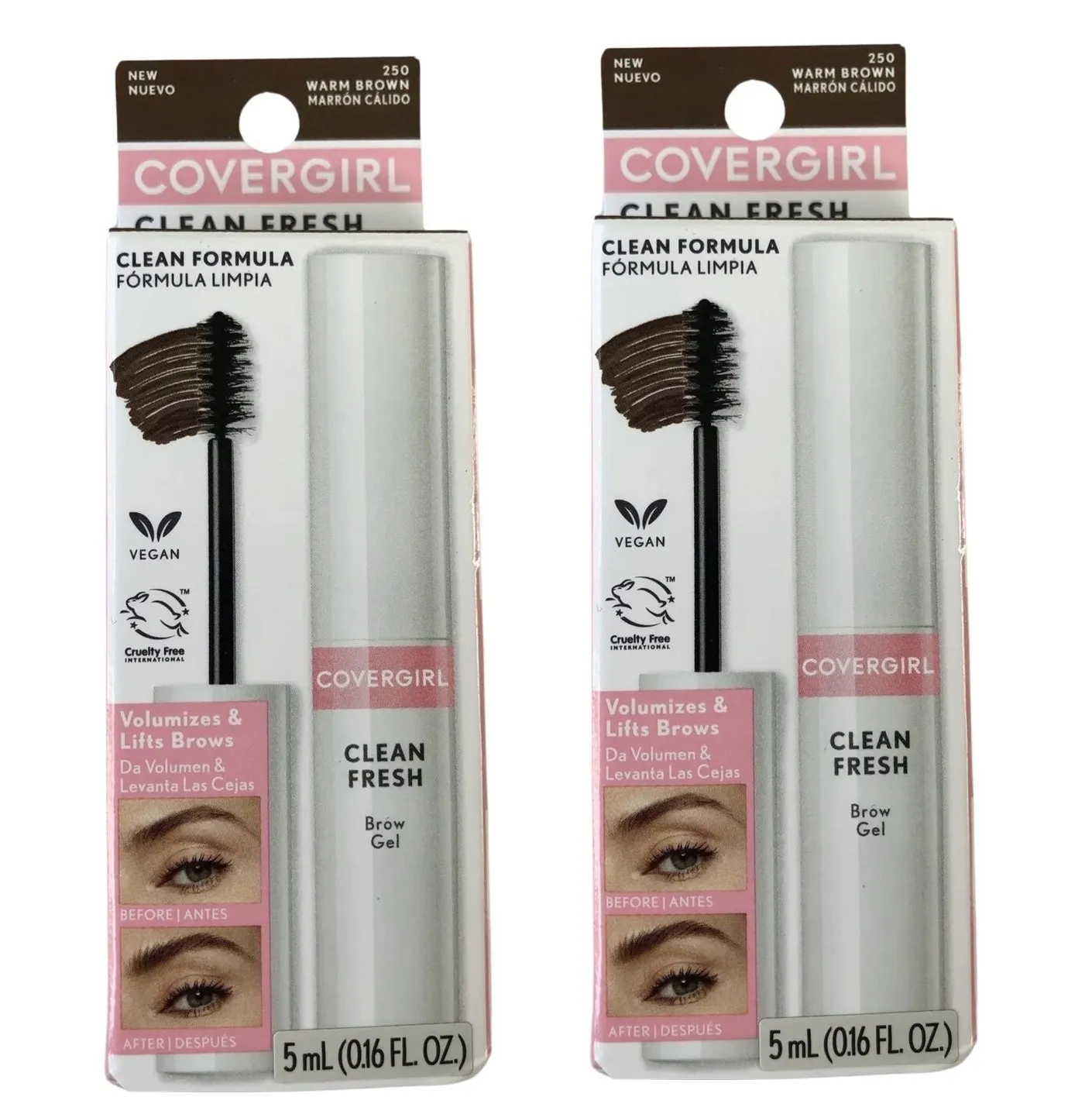 Pack of 2 CoverGirl Clean Fresh Brow Gel, Warm Brown 250