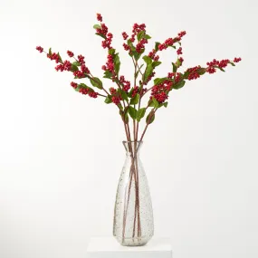Red Snowberry Cluster Large Branch with Green Leaves Holiday Christmas Stem - 39"