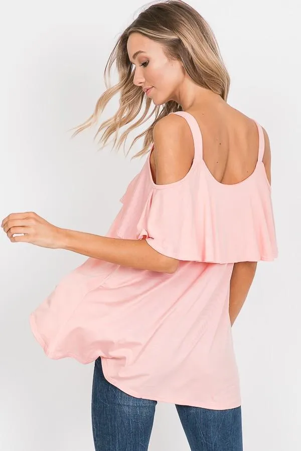 Ruffled Cold Shoulder Blush Top