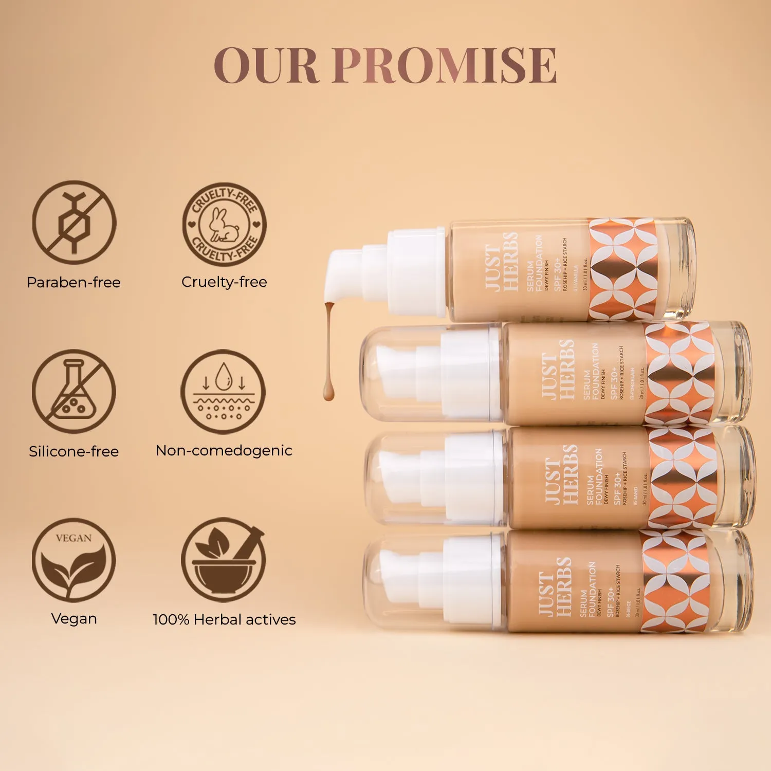 Serum Foundation Dewy Finish SPF 30  with Rosehip and Rice Starch - Caramel
