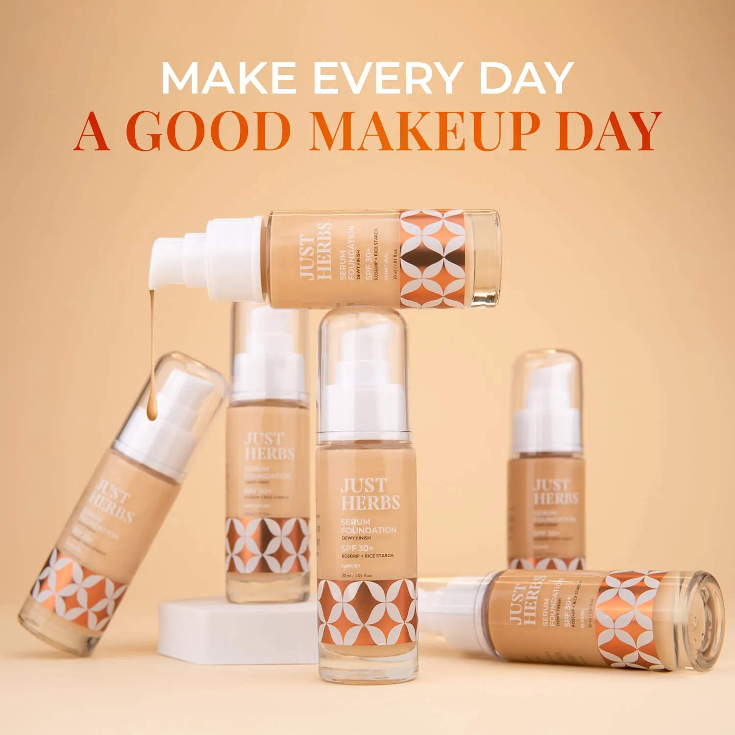Serum Foundation Dewy Finish SPF 30  with Rosehip and Rice Starch - Caramel