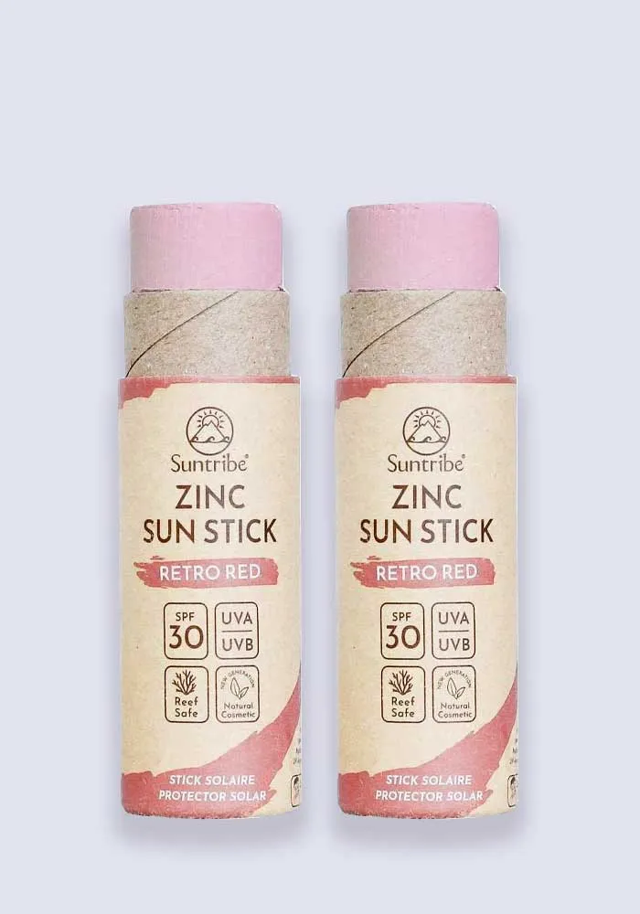 Suntribe Natural Mineral Zinc Sun Stick Retro Red SPF 30 30g - 2 Pack Saver