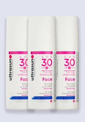 Ultrasun Face Anti-Ageing Formula Sun Protection SPF 30 50ml - 3 Pack Saver